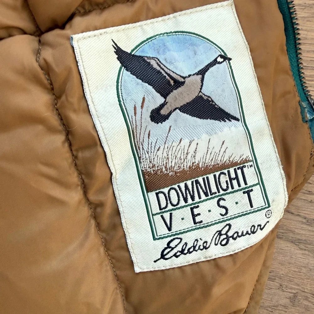 Vintage Eddie Bauer Downlight Goose Down Vest Teal Blue Mens M Quilted Puffer